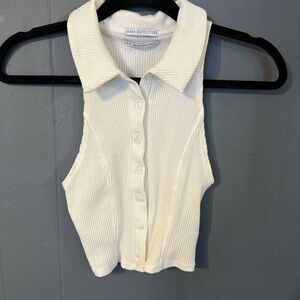 White collared ribbed crop top